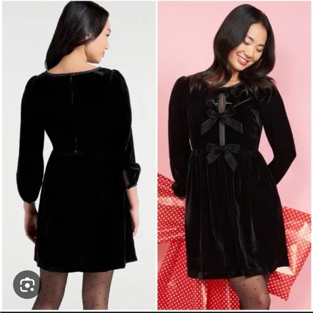 Modcloth Black Bow Event Mini Dress Bow Tie Front Babydoll Mini Dress 4 NWT